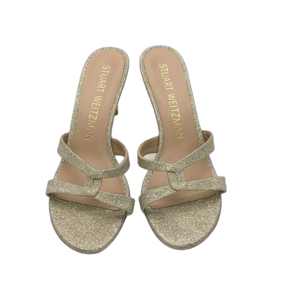 Stuart Weitzman Soiree Platino Glitter Dressy Open Toe Heels Shoes size 8